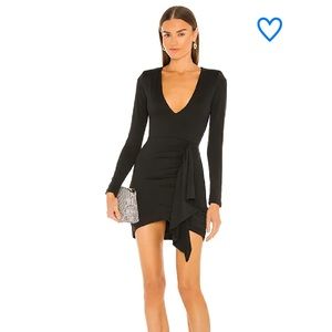 Deep v-neck long-sleeve black dress size S